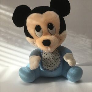 Vintage Plush Baby Mouse Blue Stuffed Toy - Soft Infant Comfort Doll